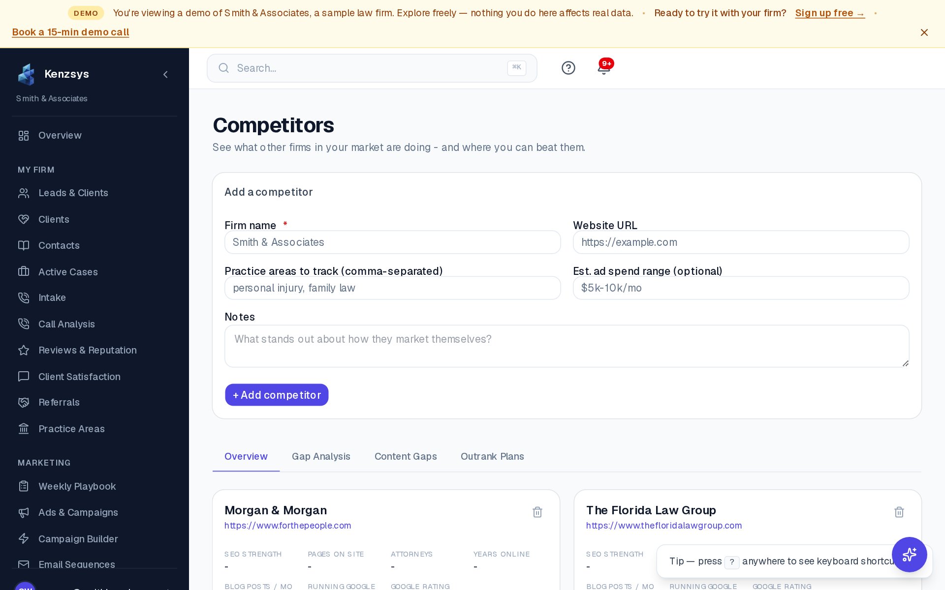 Competitor ad intelligence in Kenzsys