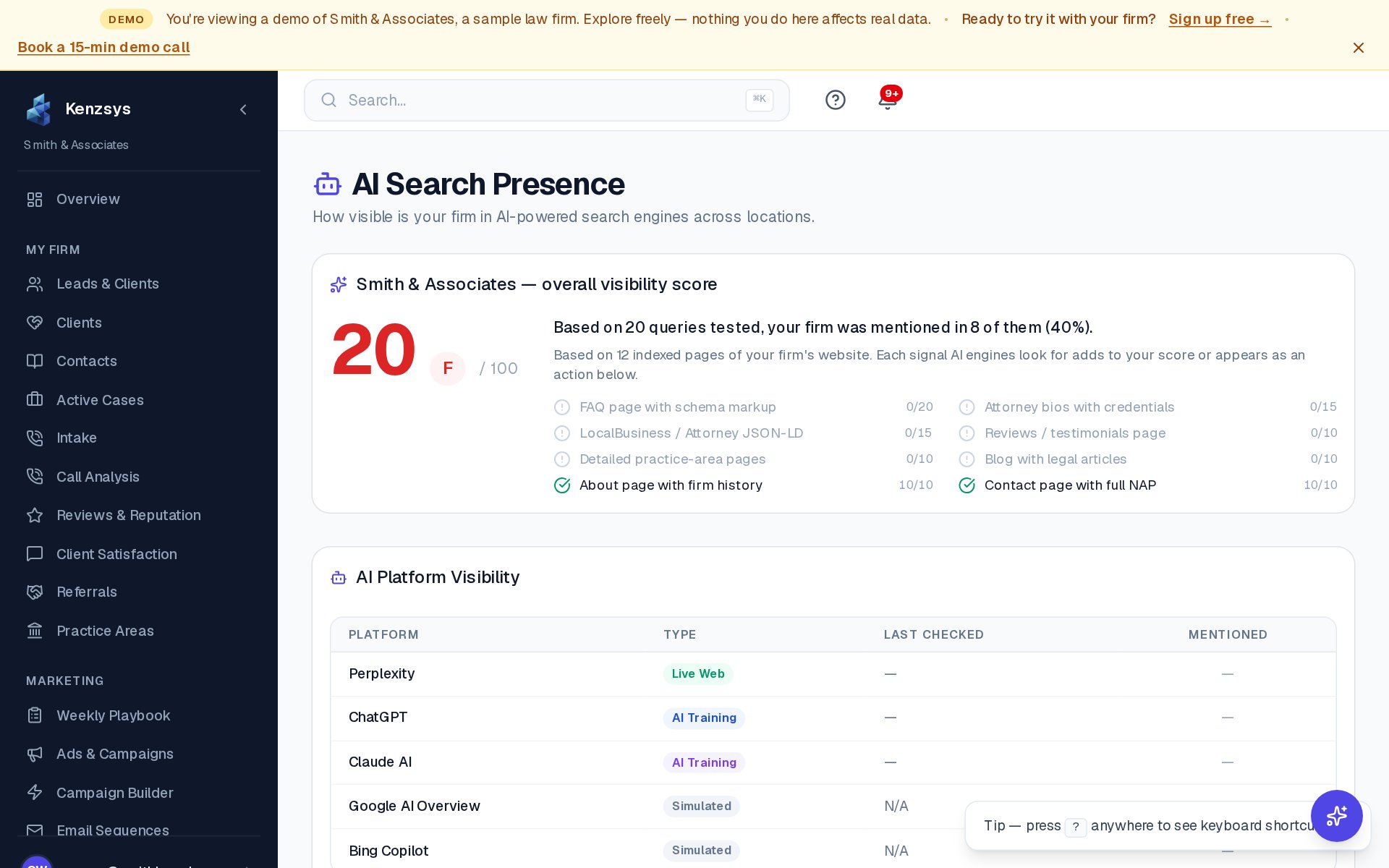 GEO visibility showing AI search presence scores