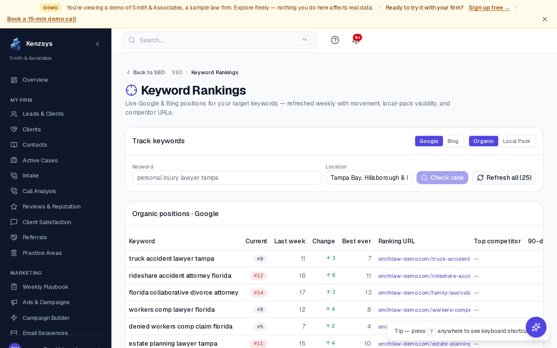 Keyword rank tracking and cannibalization findings
